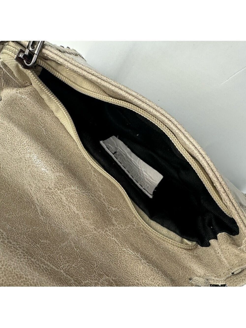 Leather Chain Crossbody Bag Metallic Taupe Gunmetal Hardware Small Fits Phone - Picture 6 of 12